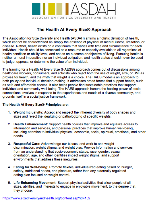 The Association for Size Diversity and Health (ASDAH) Health At Every Size® Approach