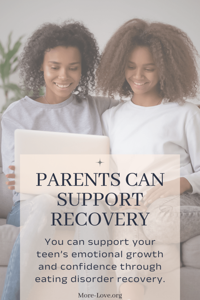 Parent offering supportive guidance to teen recovering from eating disorder